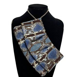 Rare HENRI BENDEL Blue & Brown Snakeskin Fold-over Clutch/Wristlet